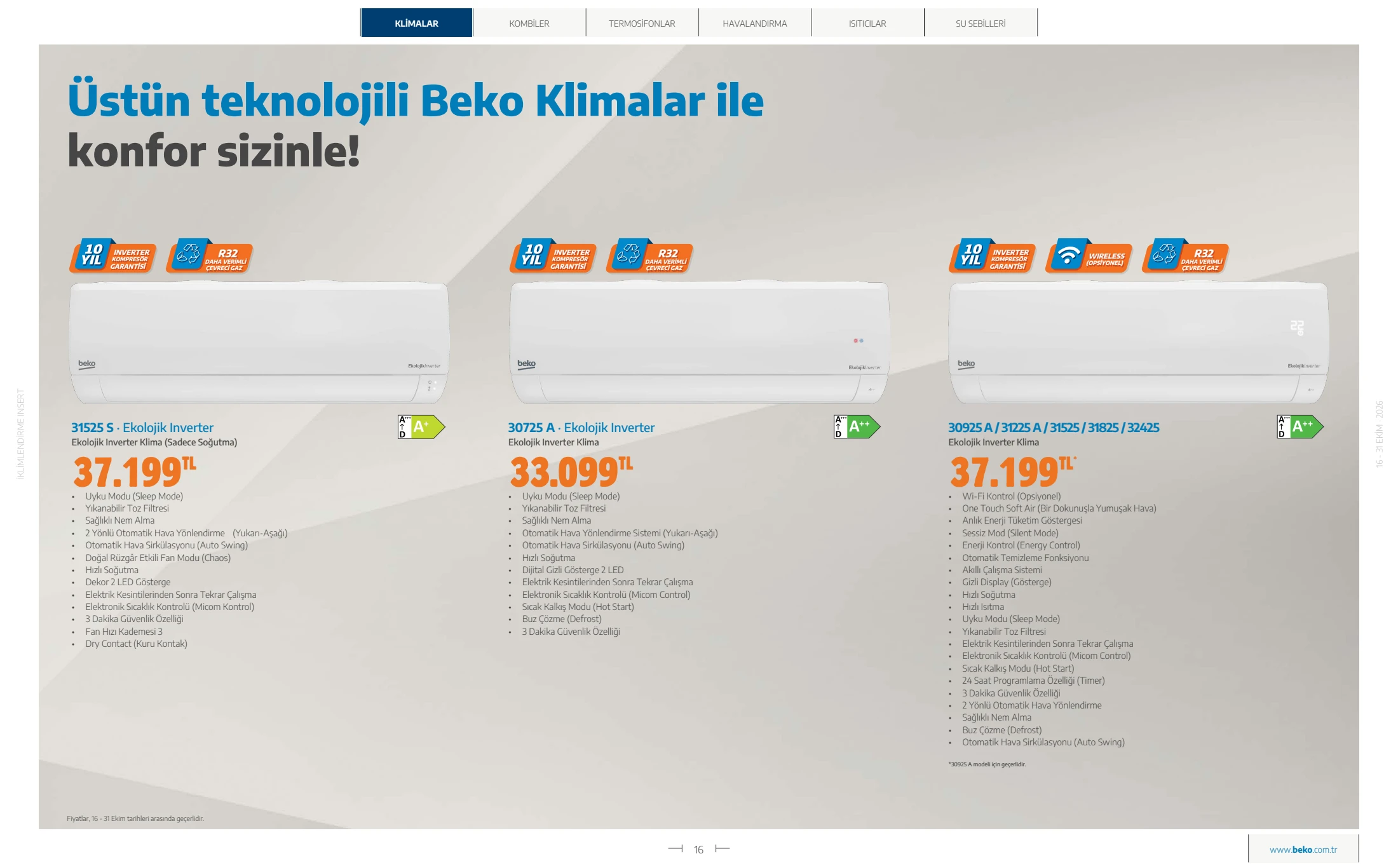 Beko Beko İklimlendirme Kataloğu, 16. sayfa