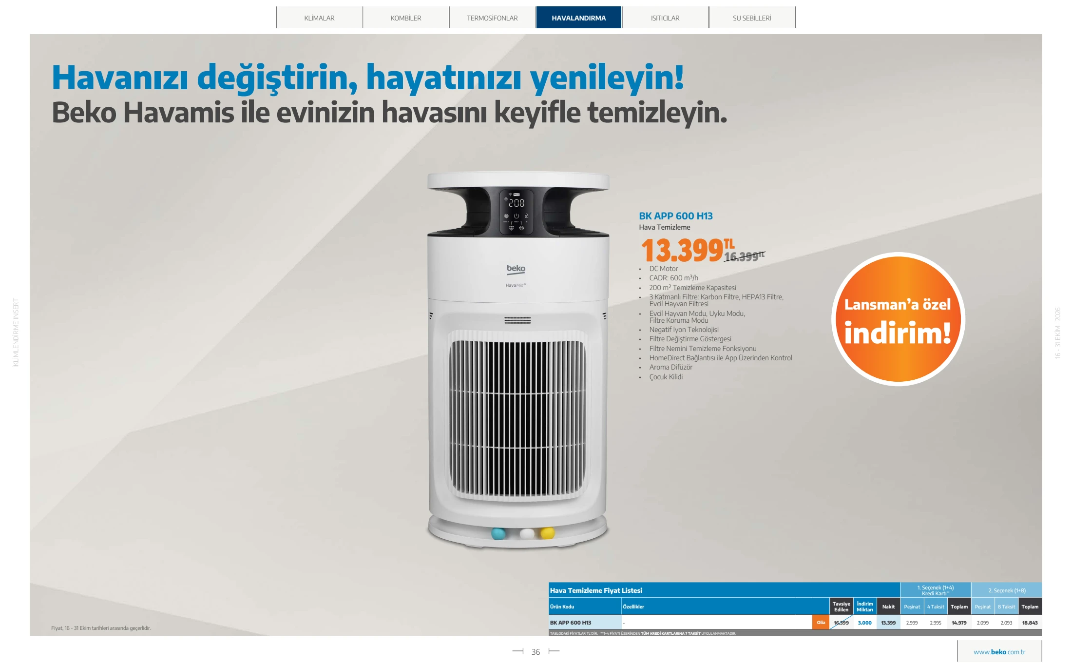 Beko Beko İklimlendirme Kataloğu, 36. sayfa